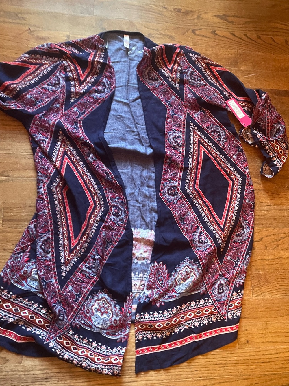 Navy Red Paisley Open Kimono size M/L